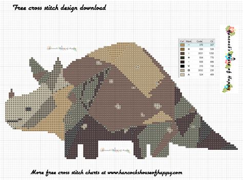 Trex mini cross stitch pattern ____instant download pdf pattern only!____ design area 80x60st design size in stitches:57x24 design size in inches. hancock's house of happy: Dinotastic! Free Dinosaur Cross ...