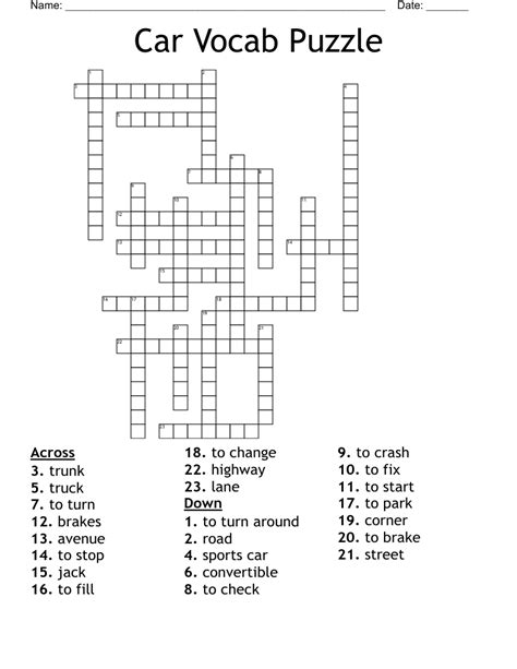Car Vocab Puzzle Crossword Wordmint