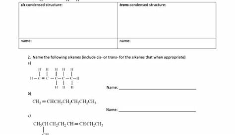 naming alkenes worksheet with answers
