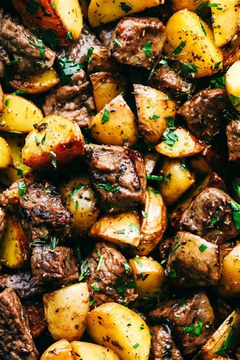 These garlic butter steak bites will make all of your friends go crazy. Garlic Butter Herb Steak Bites with Potatoes | The Recipe ...
