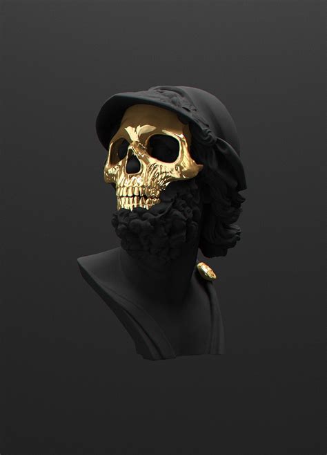 Minimalism Black Gold Skull Death Portrait Display