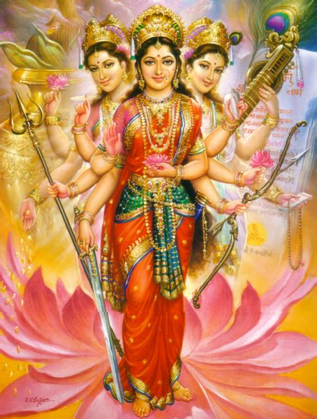 The Tridevi Of The Three Hindu Goddesses Lakshmi Parvati And Saraswati Left To Right