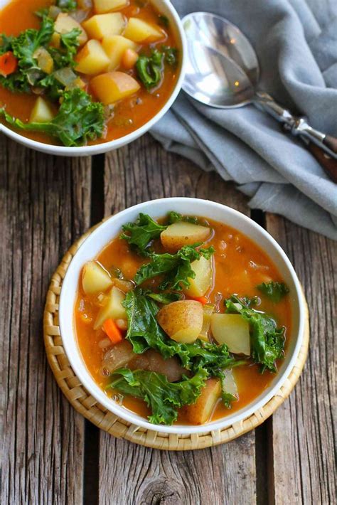 This crockpot potato soup recipe is so simple and is made in a slow cooker. Vegan Potato Soup Recipe with Beans & Kale - Cookin Canuck