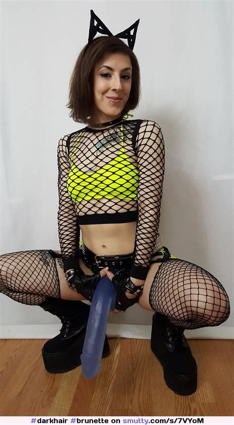 Darkhair Brunette Teen Babe Pale Tattooed Fishnet Fetishwear Boots Strapon