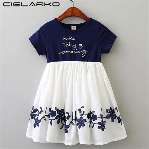 Cielarko Cotton Girls Dress Flower Print Kid Summer Dresses Children