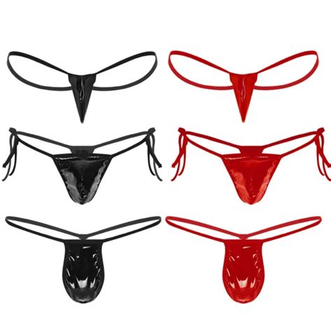 Mens Patent Leather G String Underwear Bulge Pouch Thong Bordered