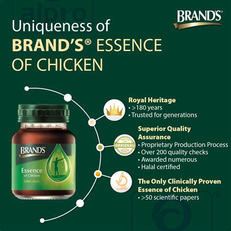 ® essence of chicken is formulated using top quality chicken and is specially formulated for easy absorption and digestion by the human body. Brand's Chicken Essence | 70g X 15s - Alpro Pharmacy