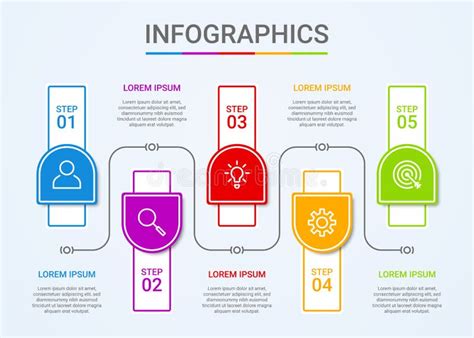 Business Data Visualization Infographic Template With 5 Steps On Blue