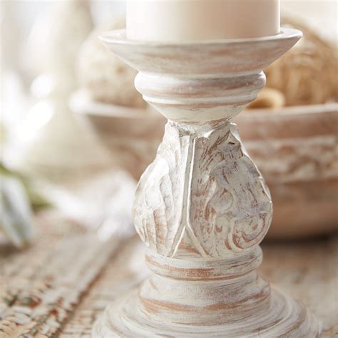 White Carved Mango Wood Pillar Candle Holders Pier1 Imports