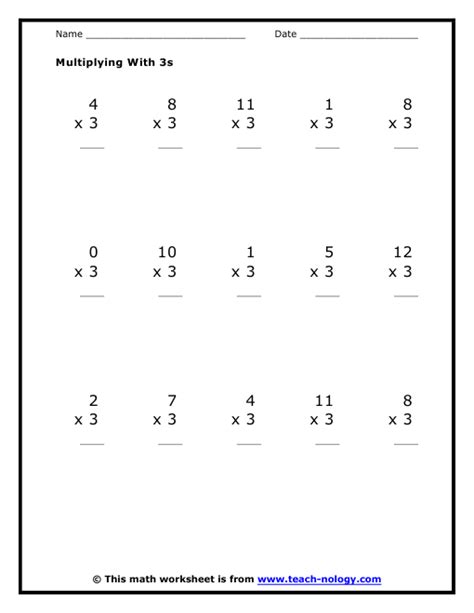 Multiplication By Threes Worksheet