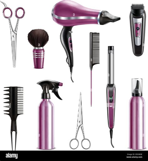 Hairdresser Tools Realistic Set With Hairdryer Combs Scissors Trimmer