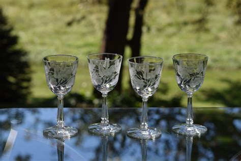 Vintage Etched Wine Glasses Set Of 6 Elegant 4 Oz Vintage Wine