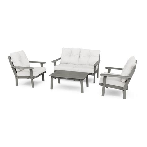 Polywood Lakeside 4 Piece Patio Conversation Set With Off White