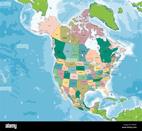 mapa de américa del norte con estados unidos canadá y méxico imagen vector de stock alamy