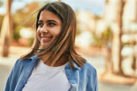 Young Latin Girl Smiling Happy Standing At The City Stock Image Image Of Outdoors Expression