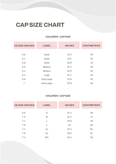Cap Size Chart In Pdf Download