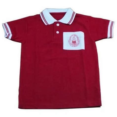 Red And White Half Sleeves Designer School Uniform T Shirt At Rs 170