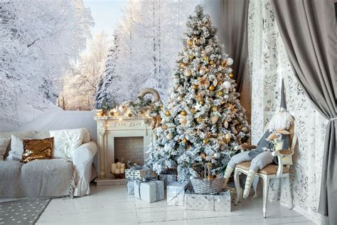 Snowy Trees Wall Mural Wallsauce Uk Christmas Backdrops Christmas