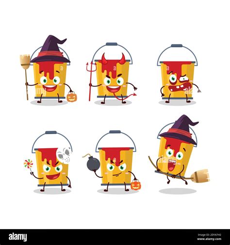 Halloween Expression Emoticons With Cartoon Character Of Yellow Paint Bucket Vector