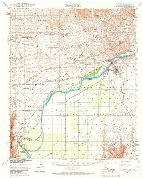 Parker Arizona 1949 1966 Usgs Old Topo Map Reprint 15x15 Quad 298488