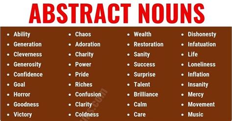 abstract noun list   common abstract nouns