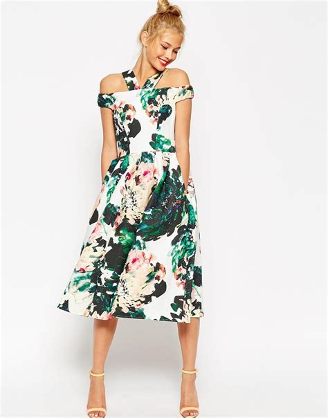 Asos Midi Prom Dress In Large Bright Floral At