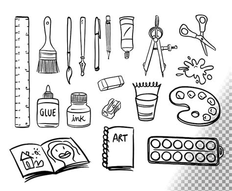 Free Psd Collection Of Art Supplies Doodles