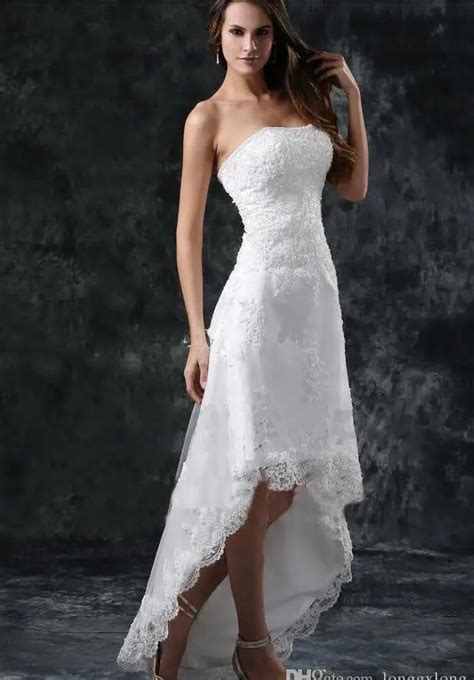 high low short summer wedding dresses strapless appliques lace corset back sexy white ivory
