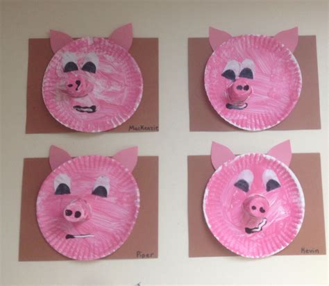 Paper Plate Pigs Toddler Children Painted A Pink Paper Plate And Added
