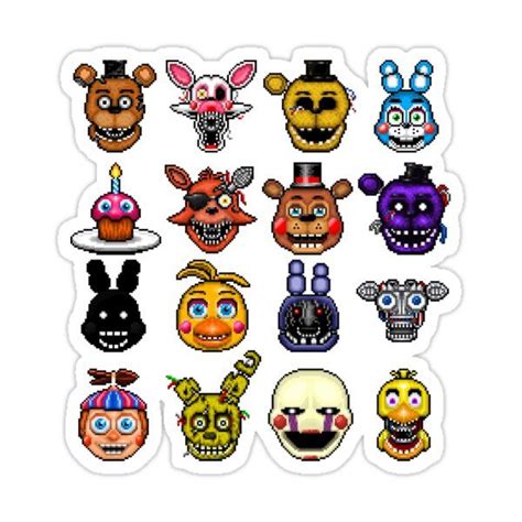 Five Nights At Freddys Pixel Art Multiple Characters Sticker By