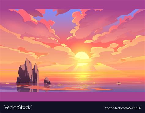 Sunset Or Sunrise In Ocean Nature Landscape Vector Image