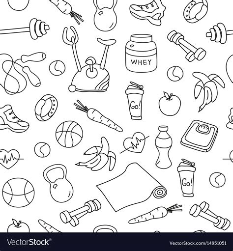 Seamless Pattern With Isolated Fitness Doodles Vector Image