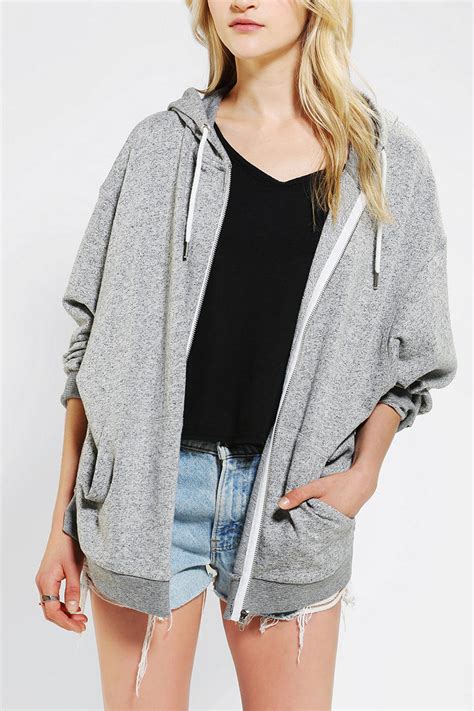 Te verde zip up hoodie active sweatshirt ribbed top gray women's size smalltop rated seller. Lyst - Urban Outfitters Oversized Zip Up Hoodie Sweatshirt ...