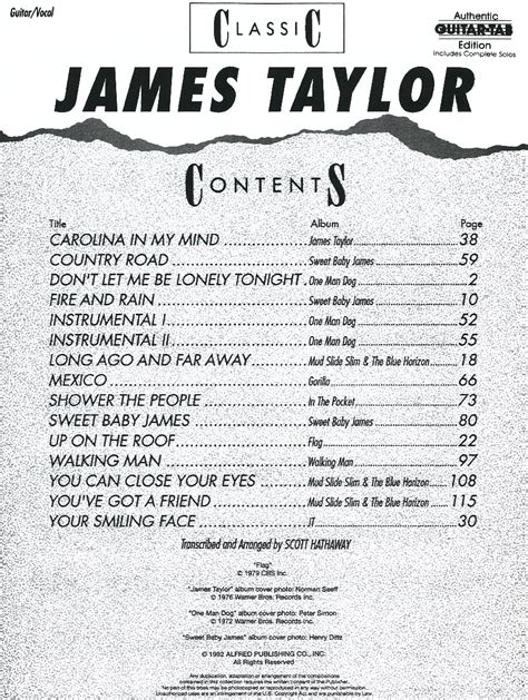 Classic James Taylor Guitar Tab By Taylor J Jw Pepper Sheet Music