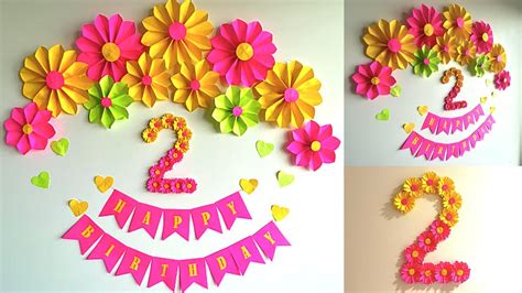 Very Easy Birthday Decoration At Home Paper Flower Backdrop 3d