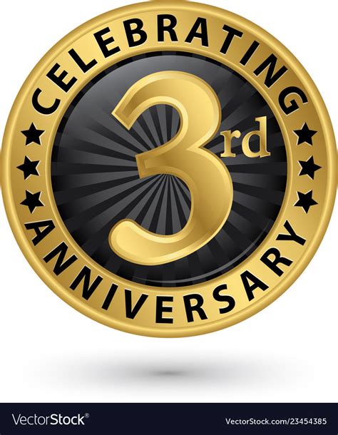 Celebrating 3rd Anniversary Gold Label Royalty Free Vector