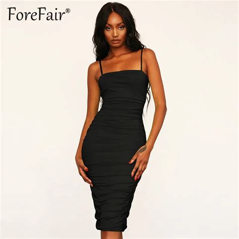 Forefair Sexy Club Skinny Ruched Cami Party Dresses 2019 Summer Dress Women Sleeveless Backless