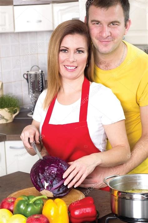 Husband And Wife Cooking Together In The Kitchen At Home Stock Photo Aff Cooking Wife