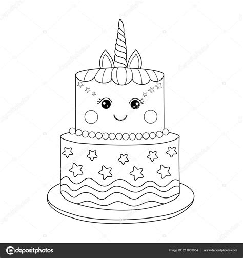 This simple, easy, cute kitten cake coloring page and unicorn cake coloring page are printable. Unicorn Cake Coloring Book Adult Vector Illustration ...