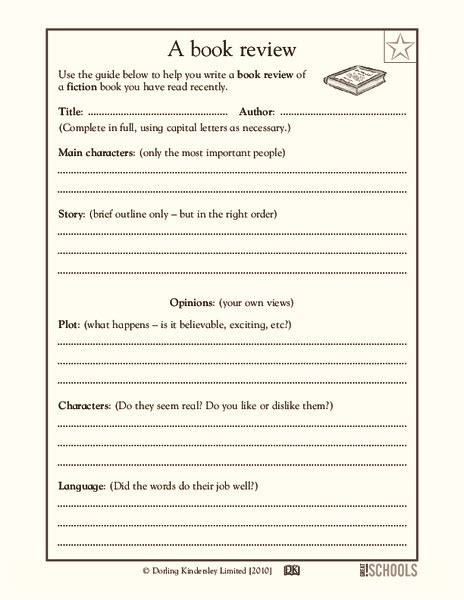 Writing A Book Review Worksheet For 1st 2nd Grade Lesson Planet