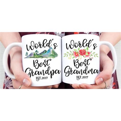 ☼custom Year Grandpa Grandma Papa Mug Ceramic Coffee Cups Set Of 2