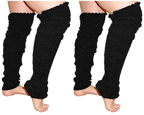 Plus Size Leg Warmers Black 2 Pack Over The Knee Super Long Cable Knit