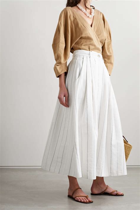 Mara Hoffman Tulay Pleated Striped Organic Cotton And Linen Blend Midi Skirt Net A Porter
