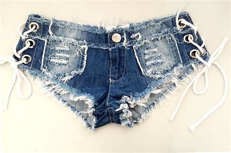 2019 Women Tassel Ripped Side Lace Up Cut Out Ultra Low Waist Jeans Denim Shorts Hot Pants Booty