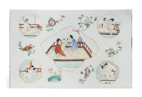 Two Chinese Erotic Porcelain Rectangular Plaques 20th Century