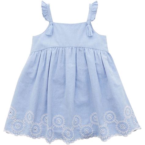 Buy Minoti Girls Embroidered Scallop Hem Dress Blue
