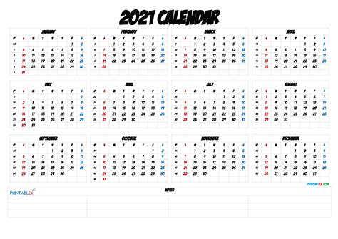 Free No Frills Yearlycalendar 2021 Calendar Template 2022