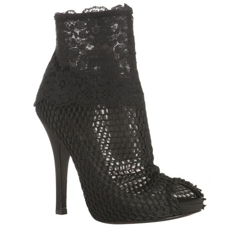 Dolce And Gabbana Black Mesh And Floral Lace Peep Toe Booties In Black Lyst