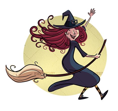 Witch Mounted On A Broom Waving Dibustock Ilustraciones Infantiles