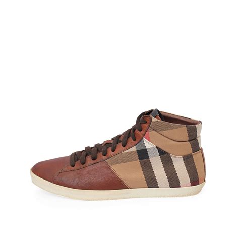 Burberry Checkleather High Top Sneakers Brown S 41 75 Luxity